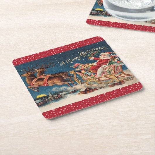 Een patriottische Santa Vrolijk Kerstfeest Onderze Kartonnen Onderzetters (Schuin)