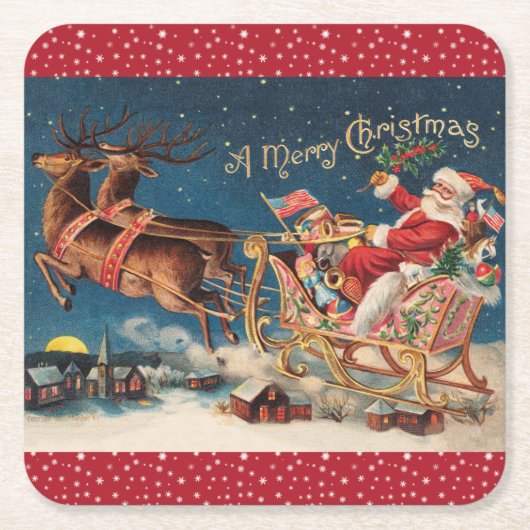 Een patriottische Santa Vrolijk Kerstfeest Onderze Kartonnen Onderzetters (Voorkant)