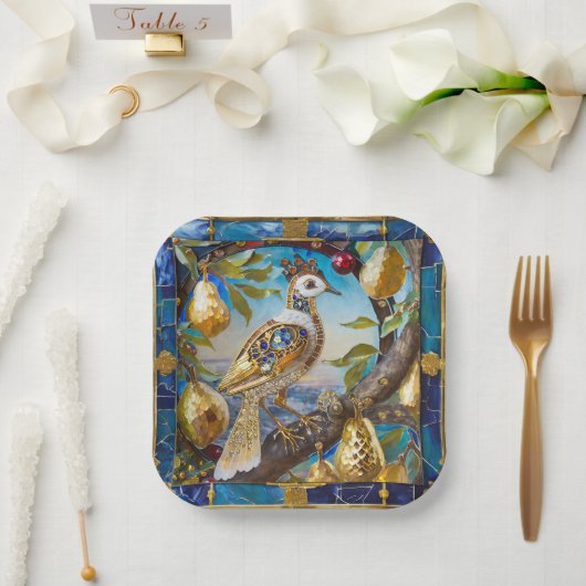 Een patroon in een perenboom papieren bordje (Huwelijk)