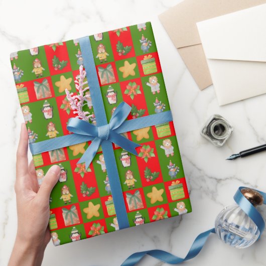 Een patroon met kersttekeningen cadeaupapier (Geschenken)