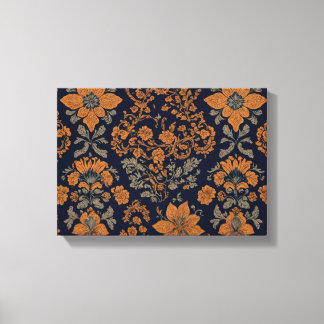 Een patroon van bloemen op een blauwe achtergrond canvas afdruk