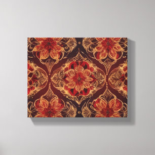 Een patroon van bloemen op een zwarte achtergrond canvas afdruk