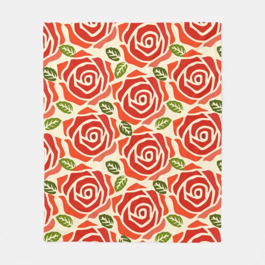 Een patroon van grote rozen rode, groene en witte  fleece deken (Voorkant)