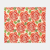 Een patroon van grote rozen rode, groene en witte  fleece deken (Voorkant (Horizontaal))