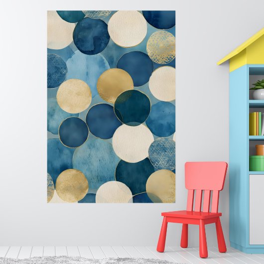 Een patroon van overlappende cirkels in tinten bla poster (Kinderkamer 1)