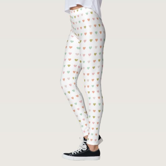 Een patroon van pastelkleurige harten Design White Leggings (Links)
