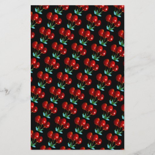 Een patroon van rode kersen op stengels bladeren o (Achterkant)
