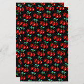 Een patroon van rode kersen op stengels bladeren o (Voorkant / Achterkant)