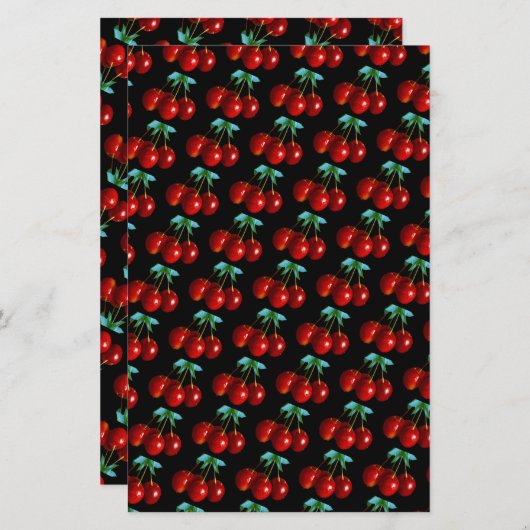 Een patroon van rode kersen op stengels bladeren o (Voorkant / Achterkant)