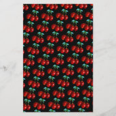 Een patroon van rode kersen op stengels bladeren o (Voorkant)