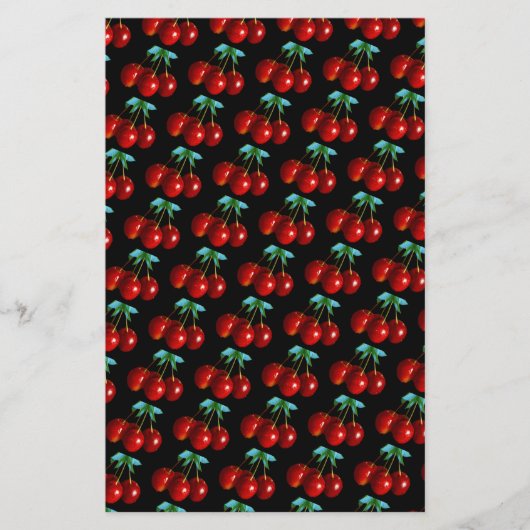 Een patroon van rode kersen op stengels bladeren o (Voorkant)