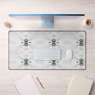 Een patroon van witte sneeuw en kerstlint bureaumat