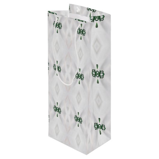 Een patroon van witte sneeuw en kerstlint wijn cadeautas (Achterkant Gekanteld)