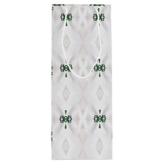 Een patroon van witte sneeuw en kerstlint wijn cadeautas (Achterkant)