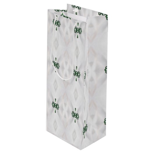 Een patroon van witte sneeuw en kerstlint wijn cadeautas (Voorkant Gekanteld)