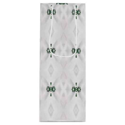 Een patroon van witte sneeuw en kerstlint wijn cadeautas (Voorkant)