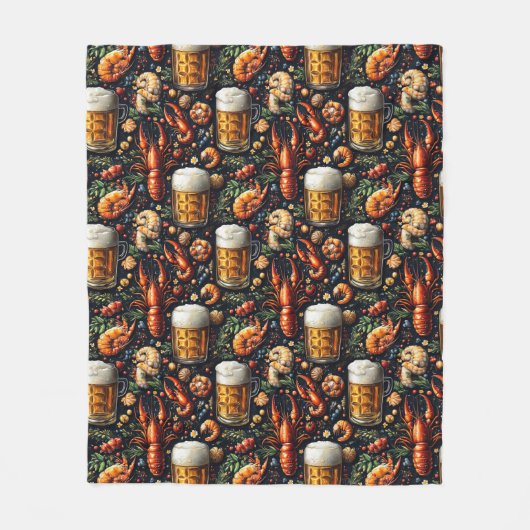 Een patroon voor bier- en zeevruchtenliefhebbers. fleece deken (Voorkant)