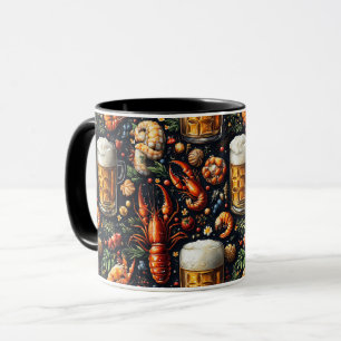 Een patroon voor bier- en zeevruchtenliefhebbers. mok
