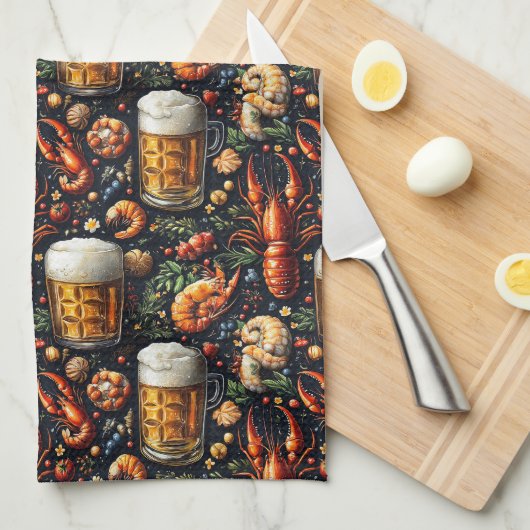 Een patroon voor bier- en zeevruchtenliefhebbers. theedoek (Quarter Fold)