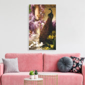 Een pauw en duiven in een tuin verpakt Canvas (Insitu (Woonkamer))