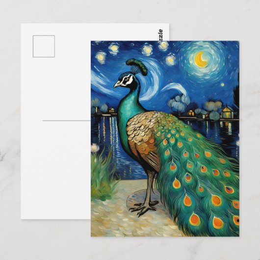 Een pauw in de Sterrennacht Briefkaart (Voorkant / Achterkant)