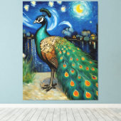 Een pauw in de Sterrennacht Canvas Afdruk (Insitu (Houten vloer))