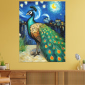 Een pauw in de Sterrennacht Canvas Afdruk (Insitu (Woonkamer))