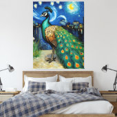 Een pauw in de Sterrennacht Canvas Afdruk (Insitu (Slaapkamer))
