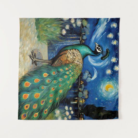 Een pauw in de Sterrennacht Wandkleed (Voorkant (horizontaal))