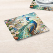 Een pauw kartonnen onderzetters (Schuin)