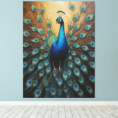 Een pauw met zijn staartveren uitgespreid canvas afdruk (Insitu (Houten vloer))