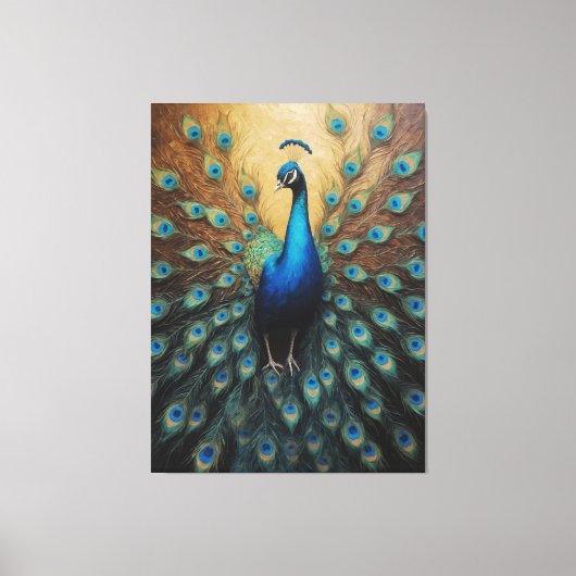 Een pauw met zijn staartveren uitgespreid canvas afdruk (Voorkant)