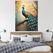 Een pauw op een tak schilderen canvas afdruk (Insitu (Slaapkamer))