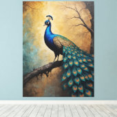 Een pauw op een tak schilderen canvas afdruk (Insitu (Houten vloer))