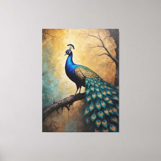 Een pauw op een tak schilderen canvas afdruk (Voorkant)