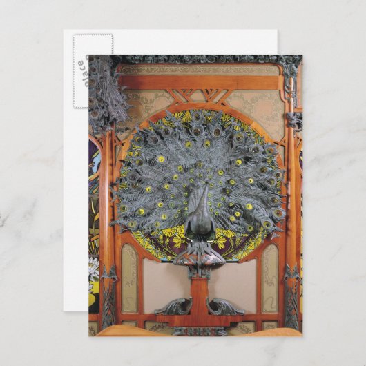 Een pauw van het centrale panel van een Art Wall Briefkaart (Voorkant / Achterkant)