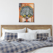 Een pauw van het centrale panel van een Art Wall Canvas Afdruk (Insitu (Slaapkamer))