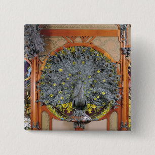 Een pauw van het centrale panel van een Art Wall Vierkante Button 5,1 Cm