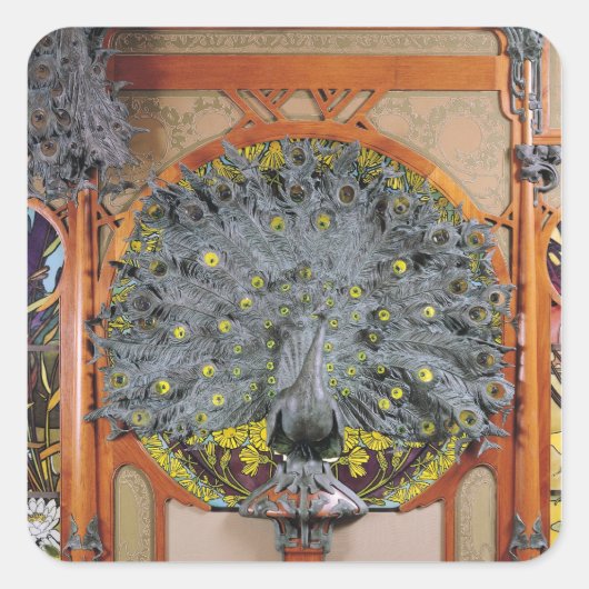 Een pauw van het centrale panel van een Art Wall Vierkante Sticker (Voorkant)
