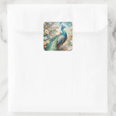 Een pauw vierkante sticker (Tas)