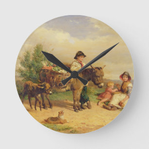 Een pauze op weg naar de markt ronde klok