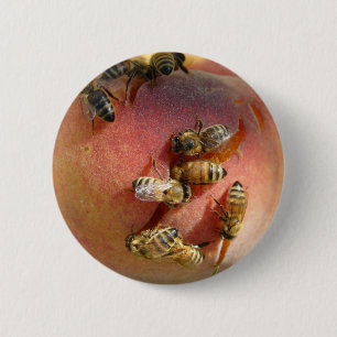 Een peach voor de bijen ronde button 5,7 cm