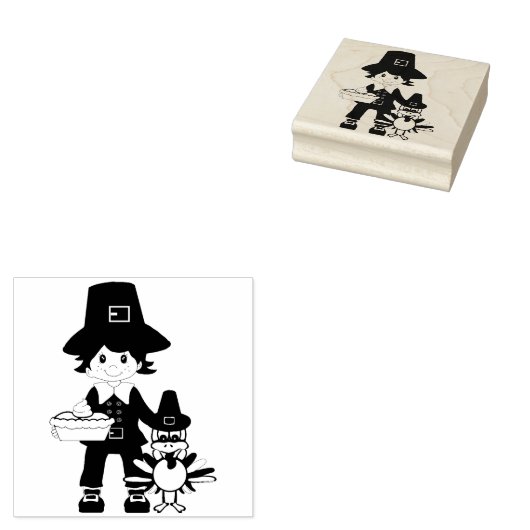 Een pelgrim en zijn kalkoen rubberstempel (Gestempeld)