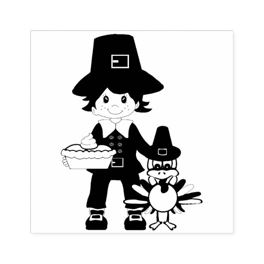 Een pelgrim en zijn kalkoen rubberstempel (Afrduk)