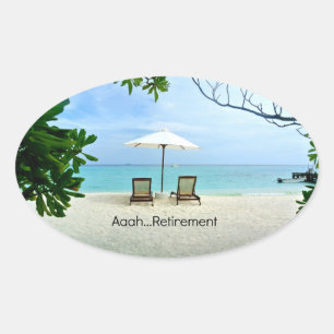 Een pensioen...ontspanning op het strand ovale sticker