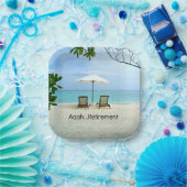 Een pensioen...ontspanning op het strand, papieren bordje (Feest)