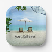 Een pensioen...ontspanning op het strand, papieren bordje (Voorkant)
