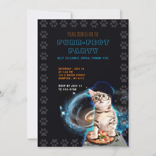 Een perfect feest! DJ Cat Invitation Kaart (Voorkant)