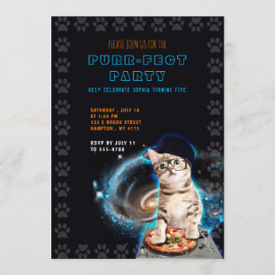 Een perfect feest! DJ Cat Invitation Kaart