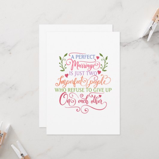 Een perfect huwelijk zijn gewoon twee onvolmaakte  kaart (Voorkant / Achterkant in situ)